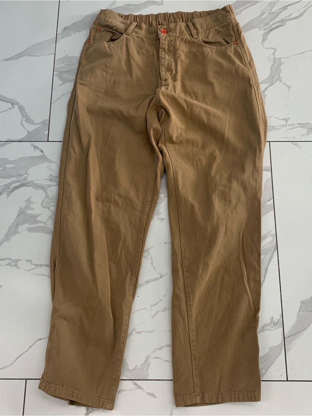 Aelfric Eden Pants Men XL Tan Flat-Front Straight Leg Trouser Embroidered Logo